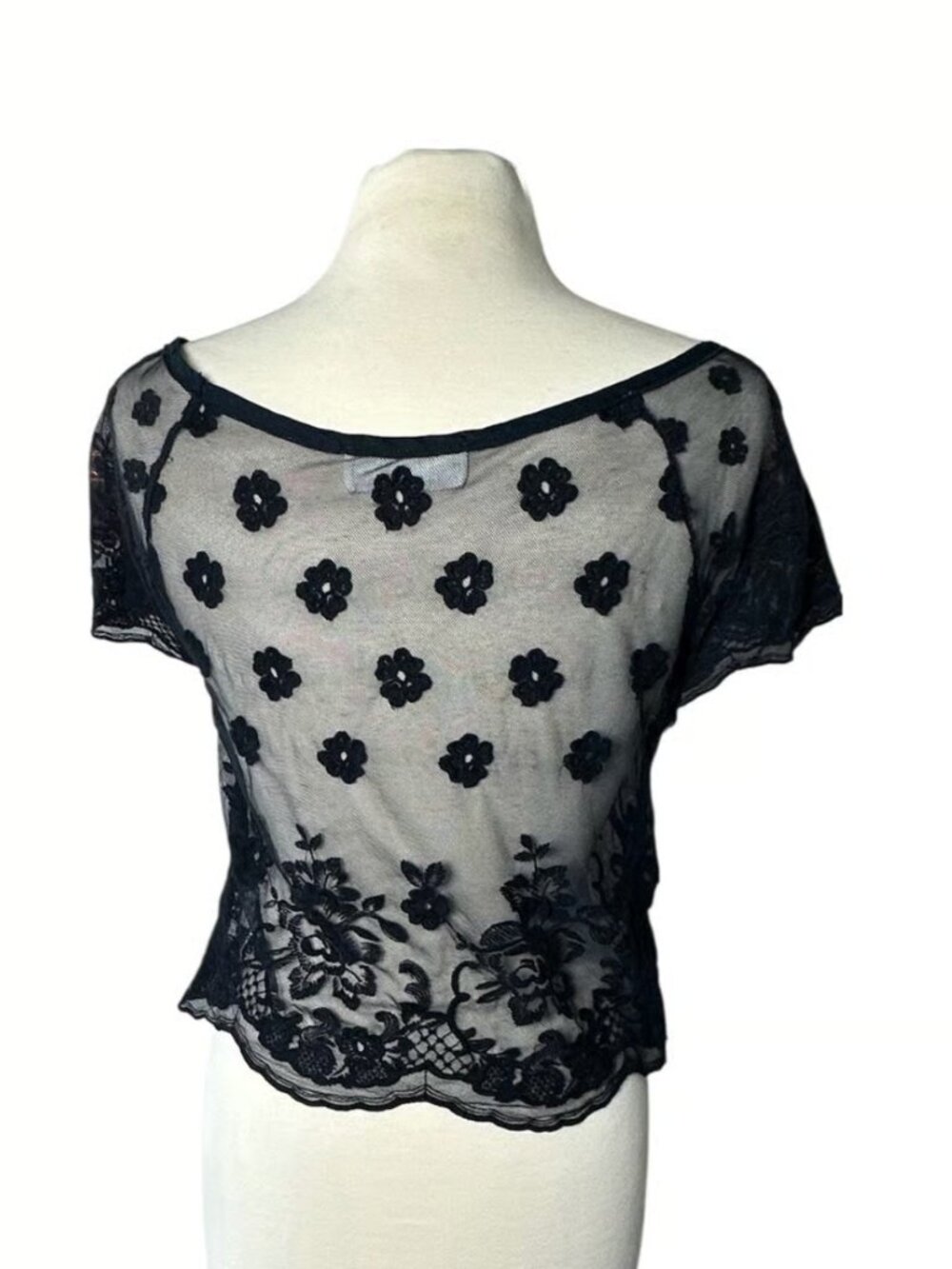 Vintage Y2K Abercrombie & Fitch Sheer Lace Floral Top Coquette Fairycore Medium - Picture 3 of 4